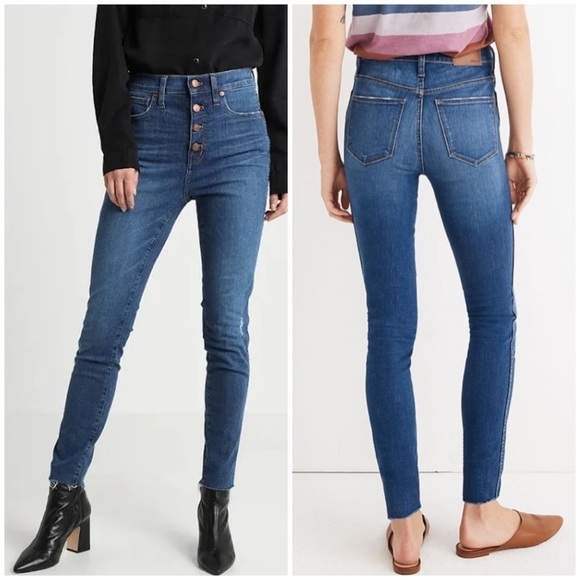 Madewell 10” High Rise Skinny Jeans Button Fly Distressed Raw Hem Hanna Sz 26 - Picture 1 of 14